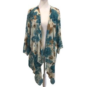 Floating Time OS kimono swim cover. Aqua and sand color semi sheer open front